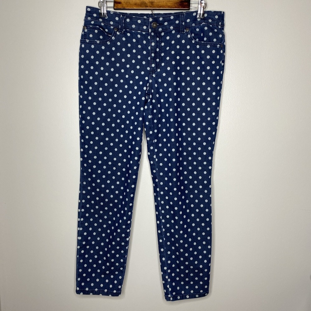Chico's Jeans Women's Size 0.5 (S/6) Blue White Polka Dot Platinum Denim